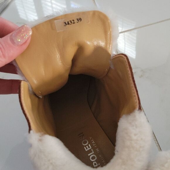 Napoleoni Leather Fur Ankle Congac Shearling Lined Boots 9 - Picture 7 of 9